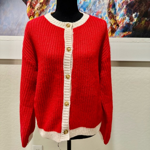 Motel Rocks Red and Cream Cardigan - Picture 1 of 8